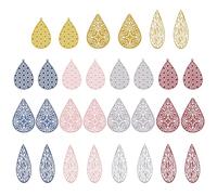 BENECREAT 30pcs 15 Styles Filigrane Larme Goutte Boucle d'oreille en Acier Inoxydable Faisant des Pendentifs à Breloques avec Trou 1.4mm, Embellissements en Métal Gravé Peints à la Bombe