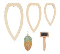 BENECREAT 4 Ensemble de Fournitures pour Macramé Modèle de Feuille de Macramé en Bois 3 Moule de Découpe et 1 Peignes en Acier Inoxydable pour la Fabrication de Pompons en Plumes de Macramé Larme