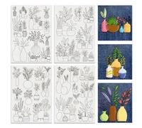 BENECREAT 4 feuille 37 Pcs Vase Motif de Broderie Soluble dans L'Eau Motifs Lavables en Papier à Broder avec Bâton et Point de Fleur Initiation à la Broderie pour les Débutants en Bricolage