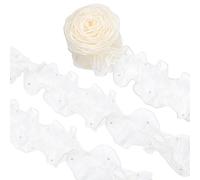 BENECREAT 4 m Bordure en Dentelle Organza Plissée Perlée Ruban en Dentelle Plissée Blanc à Motif Floral de 120mm de Large pour Décalcomanies Couture Artisanat Mariage Nuptiale Décoration de Bricolage