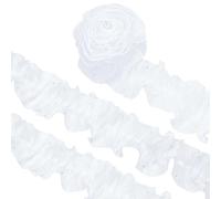 BENECREAT 4 m de Bordure en Dentelle Organza Plissée Perlée Ruban en Dentelle Plissée Blanche de 120mm de Large pour Décalcomanies Couture Artisanat Mariage Nuptiale Décoration de Bricolage