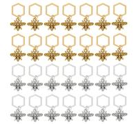 BENECREAT 40 Pcs Marqueurs de Point D'Abeille Argentés et Dorés Antiques, Pendentif Abeille en Alliage de Style Tibétain avec Anneaux de Liaison Hexagonaux, Verrouillage pour Tricot