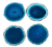 BENECREAT 4pcs Petits sous-Verres en Agate Bleue, Tapis de Tasse en Agate Tranché Teinté Rond de 6-7.5 cm Boit des Dessous de Verre en Pierre pour Décor de Dessous de Verre (5.5 mm D'Épaisseur)