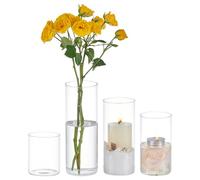 BENECREAT 4PCS Vase Cylindrique en Verre, Décorations de Vase en Verre à Pilier 4 Styles, Bougeoir Flottant Haut de Vase Clair pour la Décoration de Mariage de Bureau à Domicile, Décorations