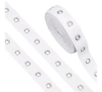 BENECREAT 5.7M Ruban à Œillets en Coton, Ruban à Œillets Argenté de 25 mm de Large, Ruban Sergé à Œillets pour la Couture, Kit de T-Shirts à Lacets (Blanc)