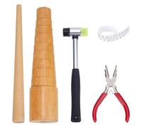 BENECREAT 5 mandrin à Anneaux en Bois Outil de Fabrication Comprenant un Marteau et un Mandrin de Mesure de Bracelet en Bois Marteau à Bijoux Jauge de Mesure de Bague Bâton Rond en Bois