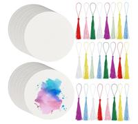 BENECREAT 50 paquet Carreaux D'Artiste Carreaux de Papier Zentangle Ronds 12cm Cartes Vierges avec 25 pompon Feuilles de Papier pour Carnet de Croquis Fiches Flash Notes Fournitures de Fabrication