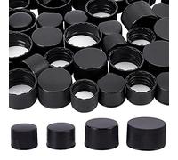 BENECREAT 56pcs Bouchons à Vis en Plastique Noir avec Doublure en Mousse, 4 Style 18mm/24mm/28mm Plat Rond Bouteille Cruche Stockage Capuchon Couvercles pour Bocaux et Bouteilles avec Filetage