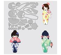 BENECREAT 5x4.6inch/12.6x11.6cm Oriental Metal Cutting Dies Japanese Geisha Kimono Fan Gaufrage Pochoirs Gabarit pour DIY Scrapbooking Album Décoratif(0.8mm Thick)