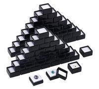 BENECREAT 70 pièces Boîte de Présentation de Pierres Précieuses Noir, 29.5x29.5x16 mm Boîte à Pierres Nues Transparente en Plastique, Boîte à Pierres Précieuses Carrée pour Bijoux, Cristal, Diamant
