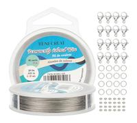BENECREAT 73m 0.38mm fil de perles en acier inoxydable à 7 brins avec anneaux de saut 200 pièces, perles à écraser 50 pièces et fermoirs à griffes de homard 30 pièces pour la fabrication de bijoux