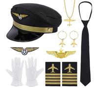 BENECREAT 8 kit de Costume de Pilote Complet Accessoires D'Hôtesse de L'Air avec un Design de Couleurs Mélangées pour les Jeux de Rôle de Fête D'Halloween et les Événements de Cosplay
