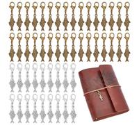 BENECREAT 80pcs Charmes de Carnet de Voyage Vintage Poissons avec Fermoir à Pince, Décor de Journal et Planificateur Pendalloys pour Création de Bijoux DIY, 35mm, Bronze et Argent