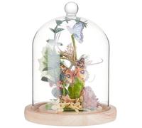 BENECREAT Cloche Dôme en Verre de 140x195mm avec Poignée Supérieure Ronde Cache Verre à Fleurs Éternelles avec Base en Bois pour Spécimens de Plantes Décoration DIY