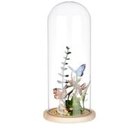 BENECREAT Couvercle en Verre Transparent pour Fleur Éternelle de 11.75x30.5cm Bocal en Verre avec Cloche et Base en Bois Massif D'Amandes Blanchies pour Bricolage de Fleurs