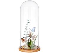 BENECREAT Couvercle en Verre Transparent pour Fleur Éternelle de 11.75x30.5cm Cloche en Verre avec Base en Bois Massif Brun Sable pour Bricolage de Fleurs