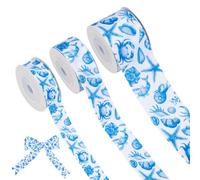 BENECREAT Ensemble de 6 Rouleaux de Ruban Plage Été 27.42m Motif Océan Bleu Ruban de 16 à 38mm de Large pour Décoration de Fête Plage Création de Couronne et Emballage Cadeau 4.57m/1 Rouleau