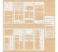 BENECREAT Ensemble de Pochoirs pour Agenda PET (9 pièce) Pochoir de Dessin Flexible et Réutilisable de 13.3x5.8cm avec Grille de Points pour Journal et Calendrier Planification Quotidienne