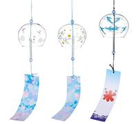 BENECREAT Lot de 3 carillons éoliens Japonais en Verre Bleu Ciel Clair Faits à la Main pour Cadeau d'anniversaire et décoration d'intérieur