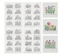 BENECREAT Lot de 4 feuilles de 32 motifs de broderie solubles dans l'eau, bâtons et points de broderie, fleurs, plantes, chrysanthèmes et roses, stabilisateurs de papier de transfert pour débutants,