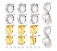 BENECREAT Lot de 52 clou D'Oreilles en Laiton Plaqué Platine/Or de 11.5x10mm pour la Création de Bijoux avec Écrous en Plastique. Puces Plates et Rondes pour Vos Créations