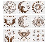 BENECREAT Lot de 9 pochoirs de peinture sur le thème magique 30,5 x 30,5 cm, motif œil de fée lune, pochoirs réutilisables pour peinture sur meubles, toile, décoration murale, loisirs créatifs