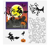 BENECREAT Matrices à Découper Thème Halloween, 10x16 cm Corbeau Citrouille Fantôme Sorcière Balai Gaufrage Meurt pour Halloween Scrapbook Carte Faisant Artisanat Faveurs, Épaisseur de 0.8mm
