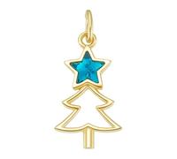 BENECREAT Pendentif Sapin de Noël en Argent Sterling Véritable 925 Collier Sapin de Noël Doré avec Étoile en Verre Turquoise pour les Fêtes des Balles Anniversaires Anniversaires Mariages Noël