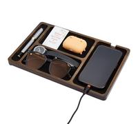 BENECREAT Plateau de Service en Bois Plateau Récupérateur en Bois Noir Organisateur de Table pour Clés Téléphone Portefeuille Voir Écouteur Conteneur de Rangement pour Chevet Support de Montre