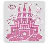 BENECREAT Pochoir de Peinture en Plastique Château, 30x30 cm Étoile Feu D'Artifice Motif Artisanat Modèle Bricolage Art Artisanat Pochoir pour Scrabooking Carte Bois Papier Décoration Murale
