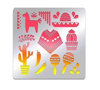 BENECREAT Pochoir en Métal Éléments Mexicains, Pochoir Carré de Modèle de Cactus de Chapeaux de Vêtements D'Acier Inoxydable pour la Gravure de Scrapbooking, Pyrogravure, Journal, 156x156mm