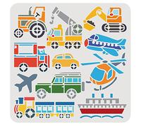 BENECREAT Pochoirs de Peinture en Plastique sur Le Thème du Transport, Avion Bateau Voiture Train Modèle Modèle de Dessin Réutilisable pour Art Peinture Scrabooking Bricolage Décor, 30x30 cm