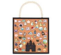 BENECREAT Tableau en Liège pour Tableau à Épingles Carré en Forme de Château Tableau D'Affichage Mural en Liège de 30x30cm avec Cadre Noir et Perles Blanches pour le Rangement des Broches