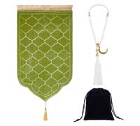 BENECREAT Tapis de Prière Musulman 110x66cm, Tapis de Prière en Mousse Mémoire Douce avec Chapelet de Prière Tasbih pour Pratique Religieuse Portable, Ensemble Complet de Prière Vert