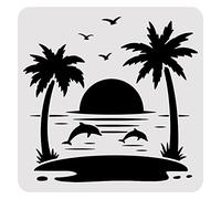 BENECREAT Thème D'Été Modèles de Dessin en Plastique pour Animaux de Compagnie 30x30cm Pochoir de Modèle d'arbre de Mer de Lune de Dauphins pour la Fabrication de Cartes de Scrabooking