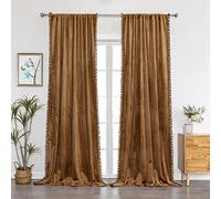 Benedeco Lot de 2 rideaux de fenêtre en velours avec pompons pour fenêtre de chambre à coucher, rideaux de luxe super doux, occultants à isolation thermique avec passe-tringle pour salon, 132,1 x