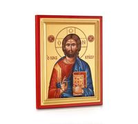 Bénédiction du Christ, icône sérigraphiée pantocrator Jésus-Christ, faite à la main, art byzantin du Seigneur Tout-Puissant, décoration religieuse - 7 x 9 cm