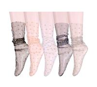Benefeet Sox Chaussettes en tulle pour femmes et filles - En maille transparente - Chaussettes souples - Lacets en nylon, 5 paires de chaussettes en forme de cœur, 5-8