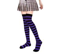 Benefeet Sox Chaussettes hautes à rayures roses amusantes pour femmes mignonnes à rayures pour adolescentes chaussettes longues colorées, Noir et violet., taille unique