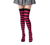 Benefeet Sox Chaussettes hautes à rayures roses amusantes pour femmes mignonnes à rayures pour adolescentes chaussettes longues colorées, Rose + noir, taille unique