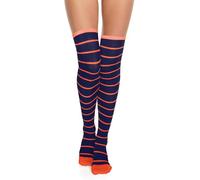 Benefeet Sox Chaussettes hautes rayées pour femme - Chaussettes hautes colorées - En coton, Rayures bleu marine et orange, taille unique