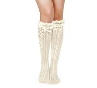 Benefeet Sox Chaussettes montantes en dentelle pour femmes et grandes filles en maille à volants Chaussettes Lolita transparentes Chaussettes noires et blanches en résille, Nœud à volants blanc crème,