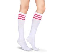 Benefeet Sox Chaussettes montantes pour femmes et filles - Chaussettes montantes rayées - Chaussettes tube athlétique - Chaussettes tubulaires pour sport de plein air - Bas de, Blanc et rose vif