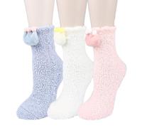 Benefeet Sox Chaussettes pelucheuses pour femmes et filles - Chaussettes d'hiver chaudes et moelleuses - Douces et confortables - Chaussettes de sommeil d'intérieur, Lot de 3 couronnes (blanc, rose,