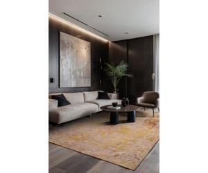 BENEFFITO Tapis - Collection Heris Golden Wall - Tapis à Motifs, Finition Artisanale, Tissage en Belgique - Tapis d'intérieur Moderne et Doux - Rectangulaire - 80 x 150 cm