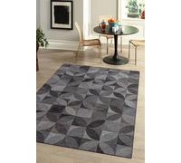 BENEFFITO Tapis - Collection Rondo Charcoal - Tapis à Motifs, Finition Artisanale, Tissage en Belgique - Tapis d'intérieur Moderne et Doux - Rectangulaire - 80 x 150 cm