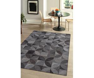 BENEFFITO Tapis - Collection Rondo Charcoal - Tapis à Motifs, Finition Artisanale, Tissage en Belgique - Tapis d'intérieur Moderne et Doux - Rectangulaire - 80 x 150 cm