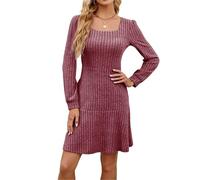 Beneficiak Robe d'automne décontractée à manches longues et col carré pour femme avec poches, violet, M