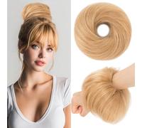 Benehair Chignon en Cheveux Naturels, 25g Chignon Droit, Extension Chignons en Vrais Chevelure, Chignons en Cheveux Humains Lisses pour Femme, Jaune Lin Mélangé Doré Clair #12RP613R