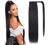 Benehair Extension Queue de Cheval Cheveux Natural, 95g Extension Queue de Cheval Cheveux Humain, Vrais Cheveu Wrap Around Extensions, Noir Foncé Ponytail de Cheveu pour Femmes, 50CM #1